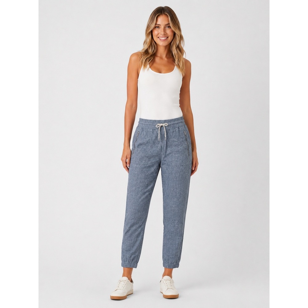 Athleta Cabo Linen Jogger Pants Blue 100% Linen Size 10‎